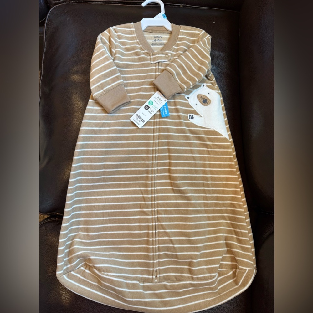 NWT Carter's Tan Striped Sleep Sack with Bear